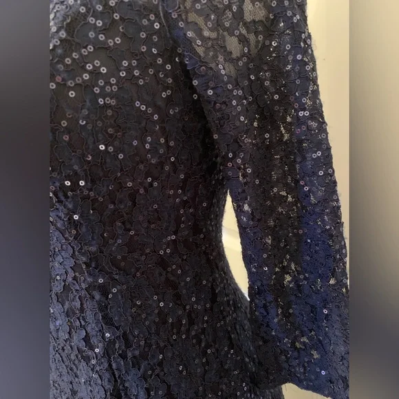 Navy Sequin 6 SLNY SL Fashions New York Round Neck Zip Back Midi - Picture 3 of 9